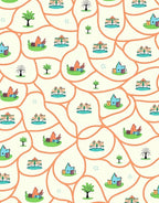 Wavy Village Landscape Colorful Design Rug