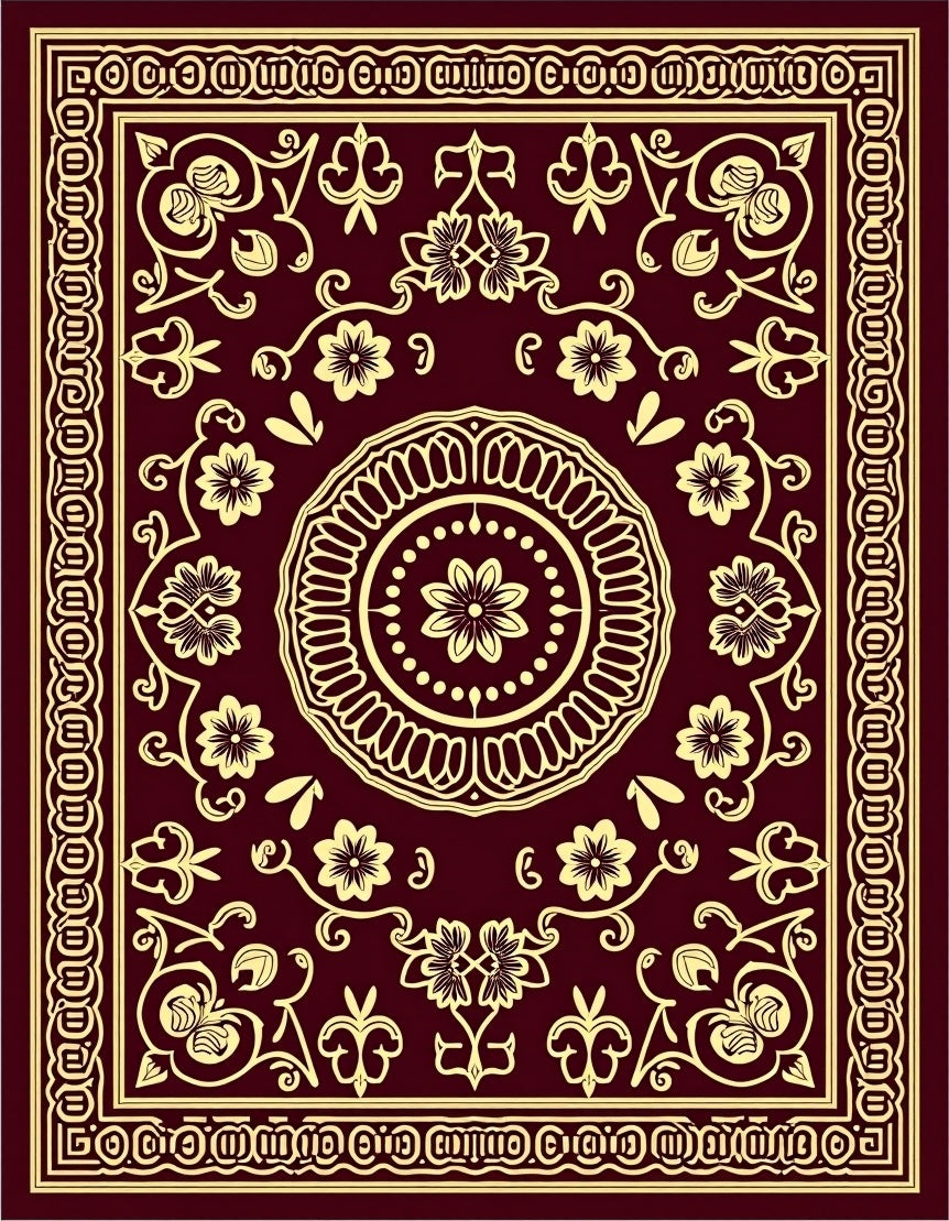 Ornate Floral Medallion Burgundy Design Rug