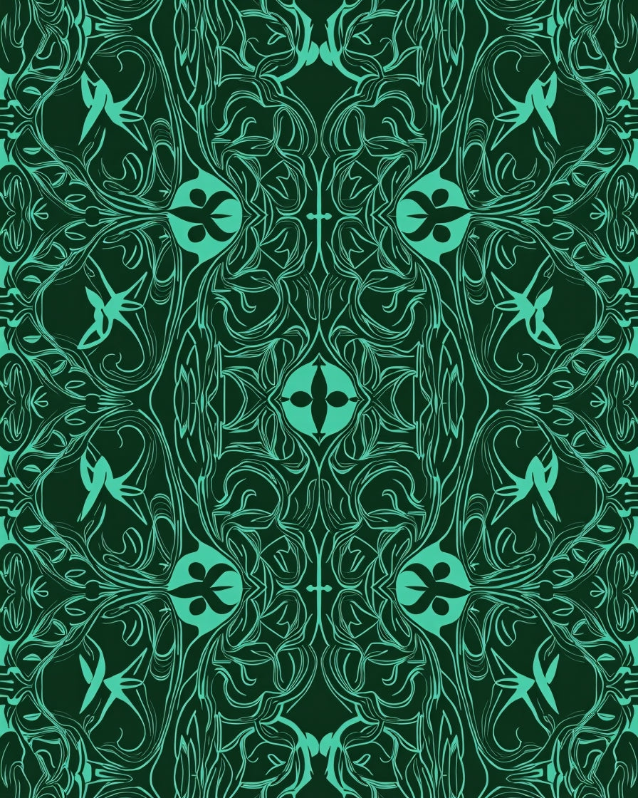 Ornate Teal Floral Swirls Pattern Rug