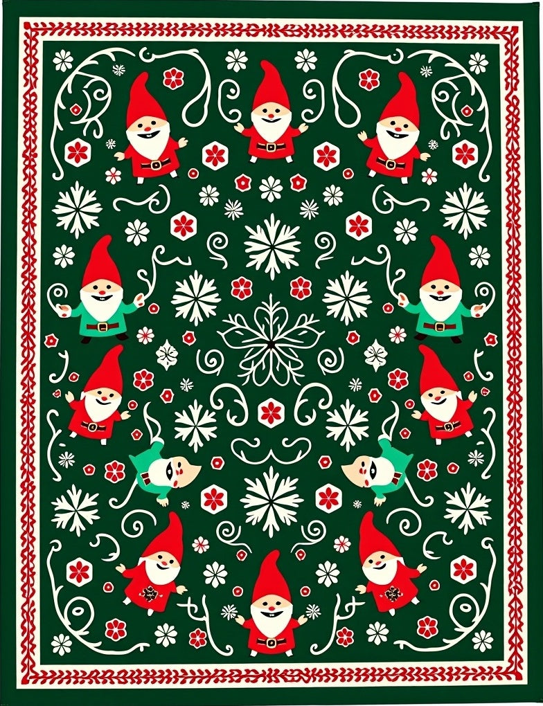 Jolly Gnomes White Snowflake Pattern Rug