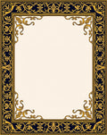 Ornate Dark Blue Gold Floral Border Rug