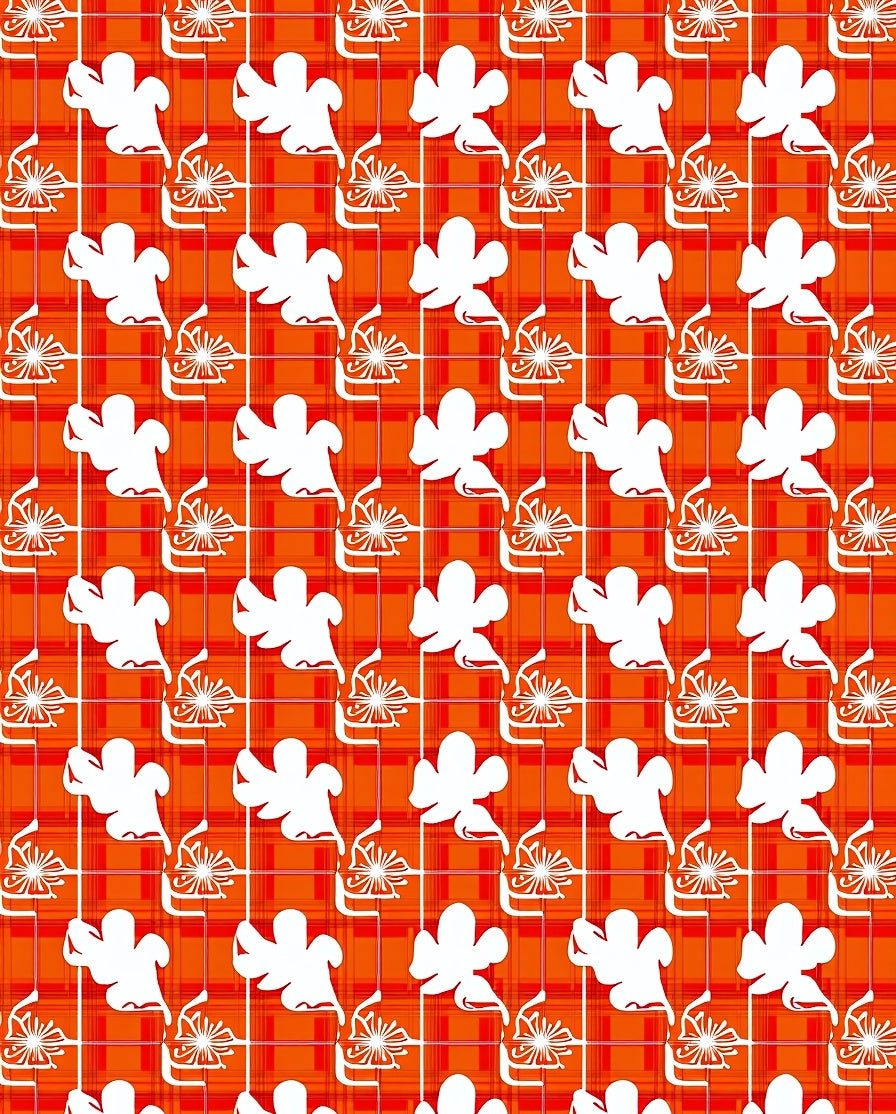Bold Orange Red Plaid Floral Design Rug