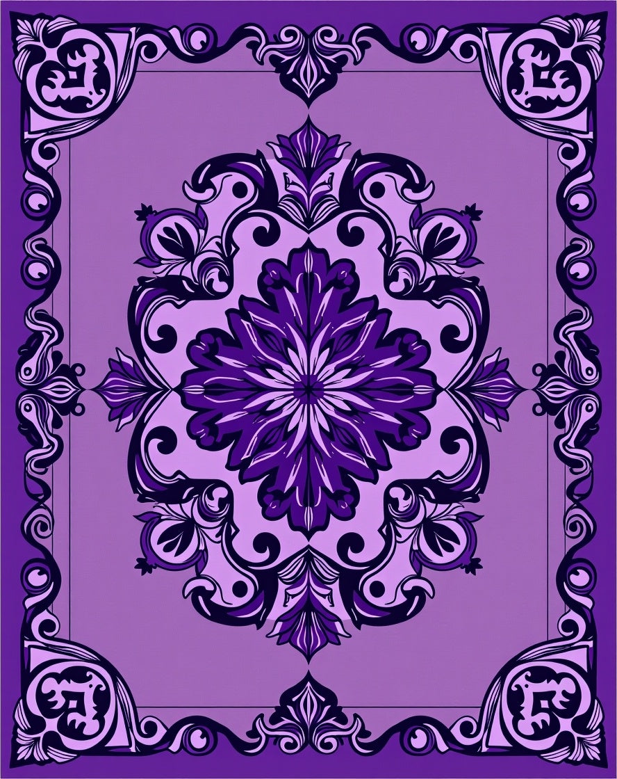 Ornate Violet Floral Medallion Rug