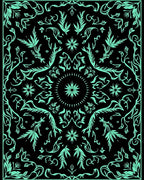 Black Teal Floral Mandala Rug