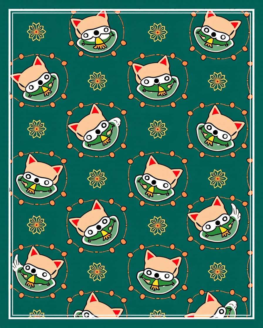 Cute Foxy Face Floral Motif Rug