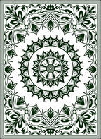 Dark Green Intricate Floral Mandala Pattern Rug