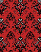 Bold Red Black Filigree Damask Rug