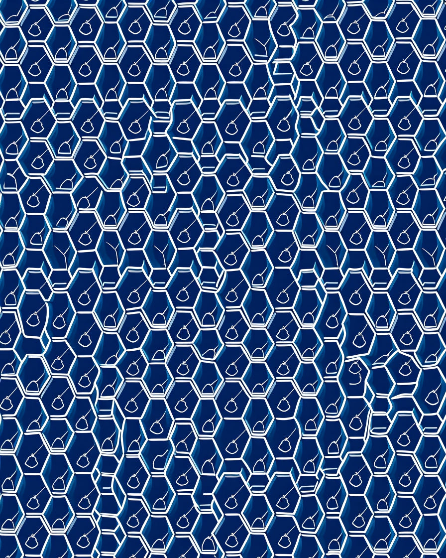 Abstract Hexagonal Blue Pattern Rug