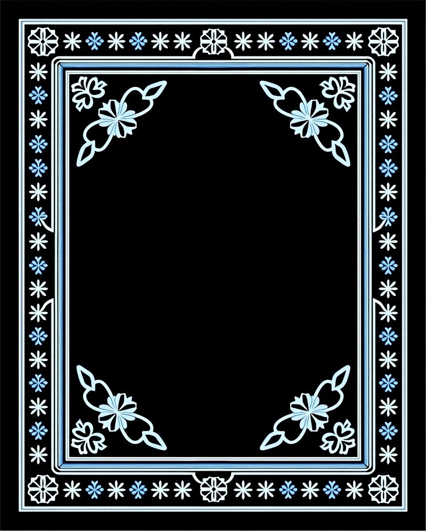 Black Floral Border With Sky Blue Accents Rug