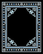 Black Floral Border With Sky Blue Accents Rug