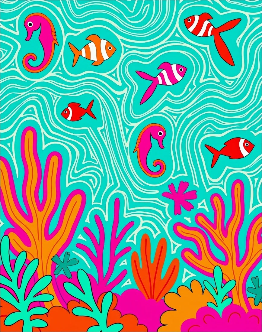 Vibrant Aquatic Life Coral Pattern Rug