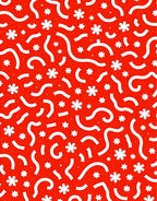 Bright Red White Playful Floral Swirl Rug