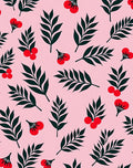 Leaf Berry Patterned Pink Rug