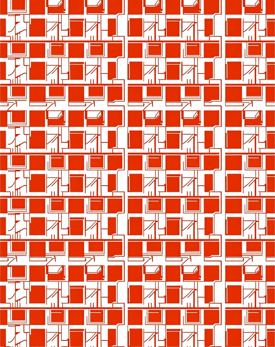 Red Geometric Grid Linear Design Rug