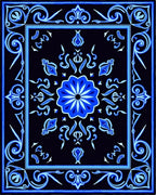 Vibrant Blue Paisley Floral Patterned Rug