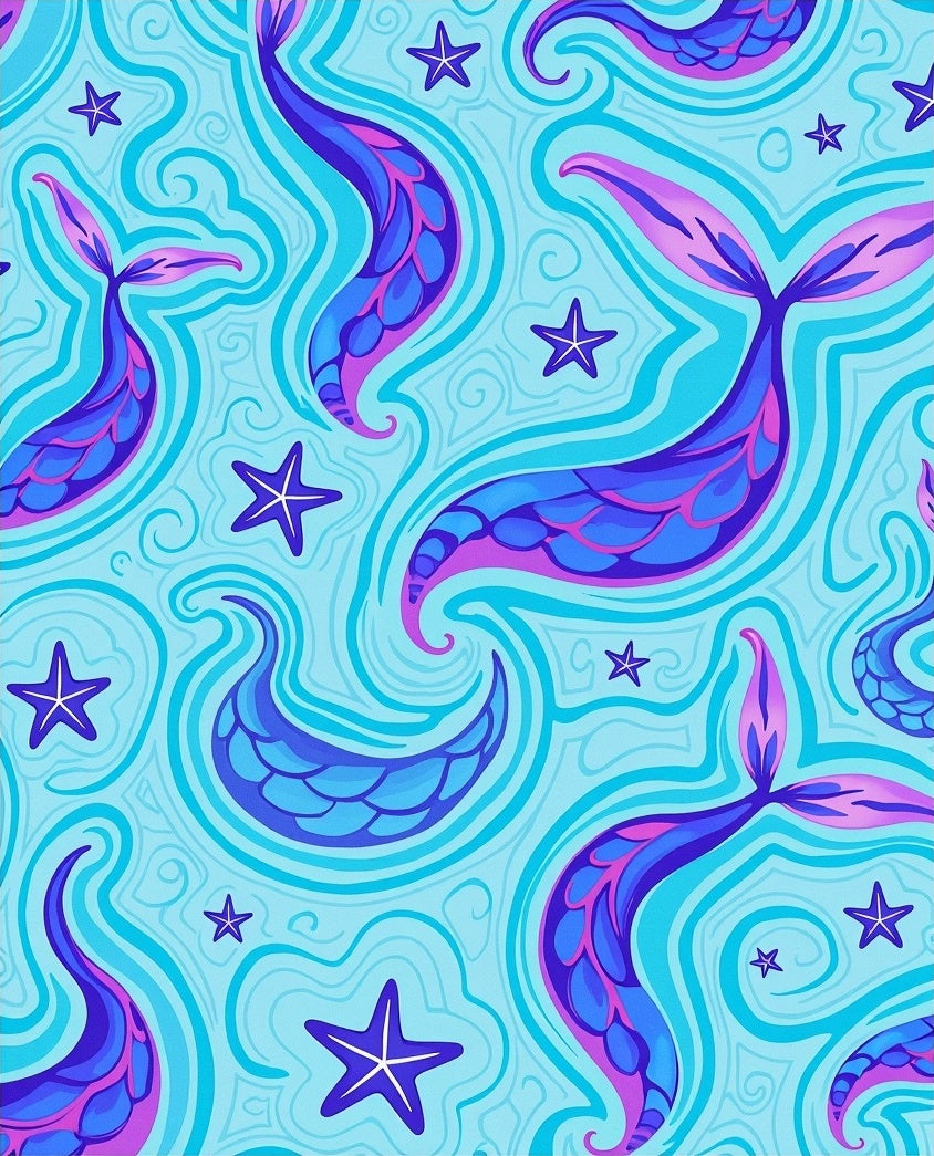 Whimsical Mermaid Tails Starfish Pattern Rug
