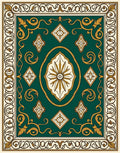 Ornate Teal Gold Scroll Pattern Rug