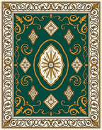 Ornate Teal Gold Scroll Pattern Rug