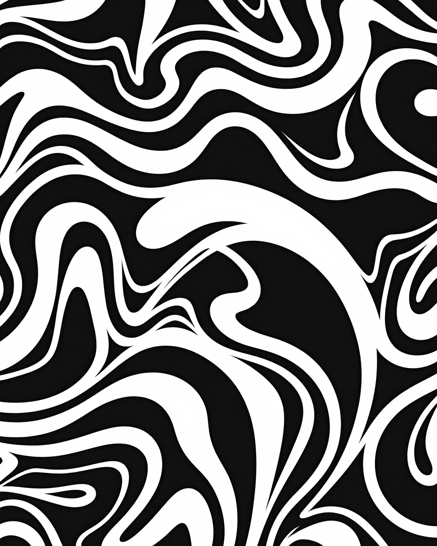 Bold Black White Swirl Pattern Rug