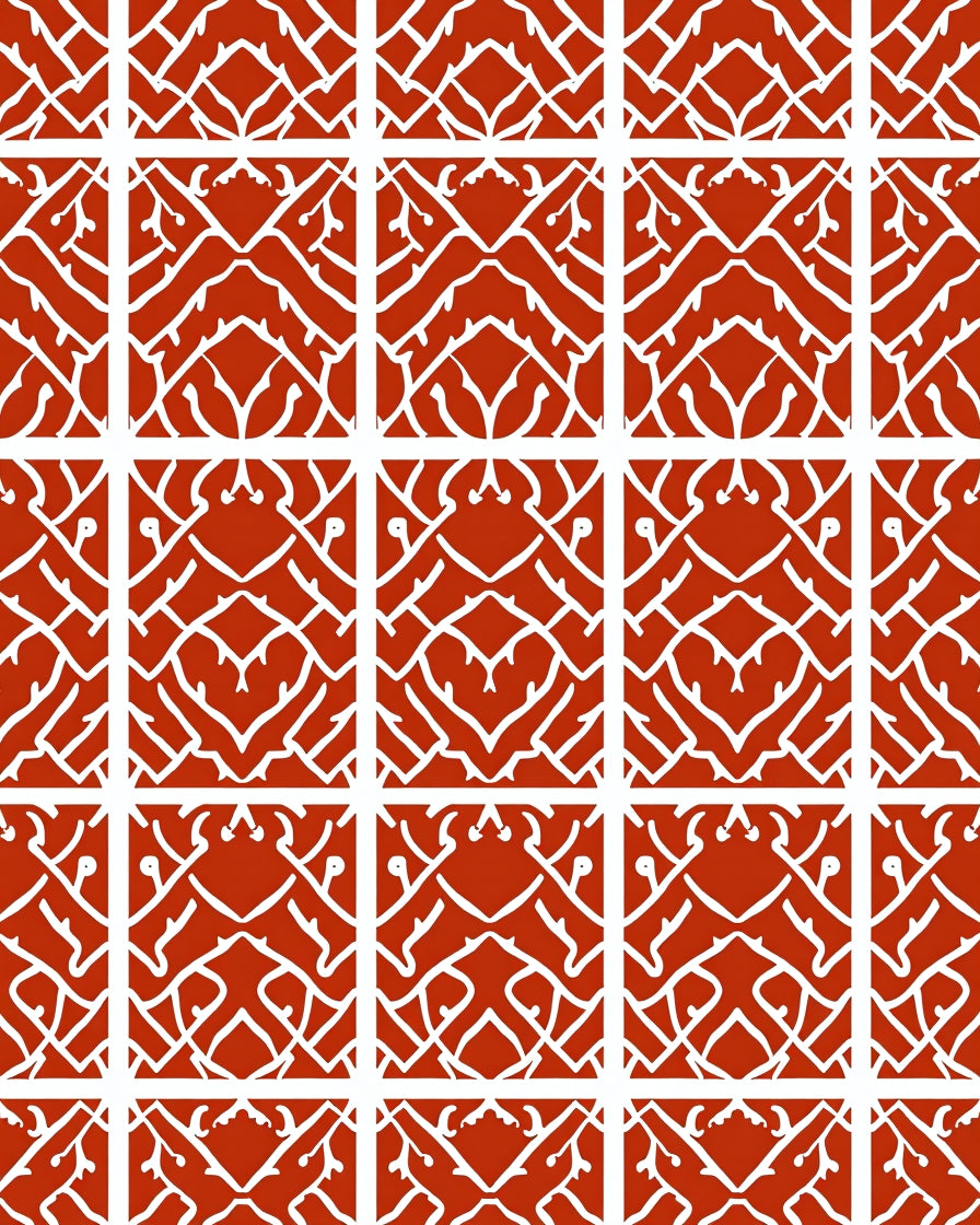 Red White Intricate Geometric Pattern Rug