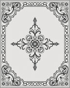 Ornate Black Floral Scrollwork Frame Rug