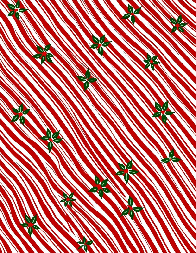 Red White Striped Holly Pattern Rug