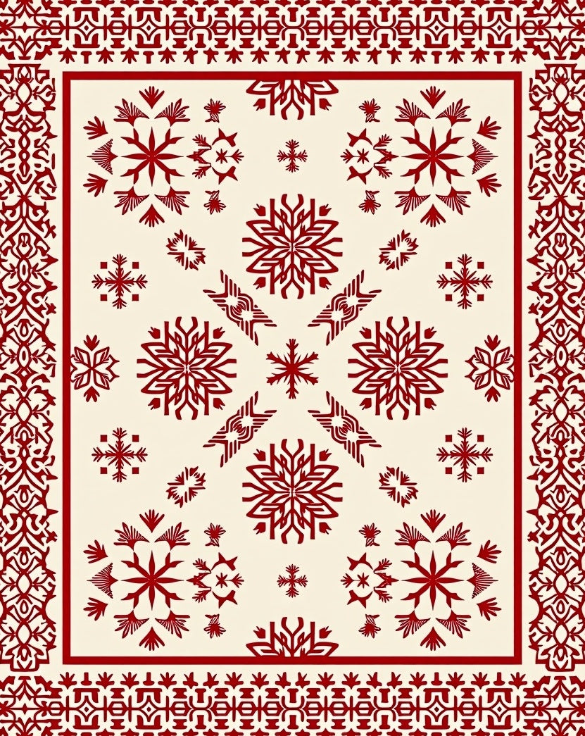 Red Snowflake Patterned Medallion Rug