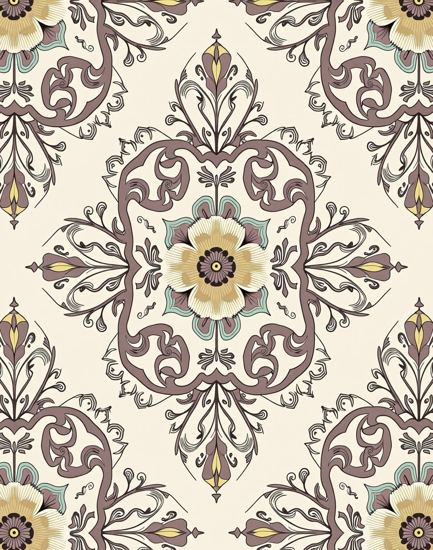 Floral And Vine Medallion Pattern Rug