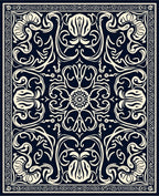 Classic Cream Navy Floral Pattern Rug