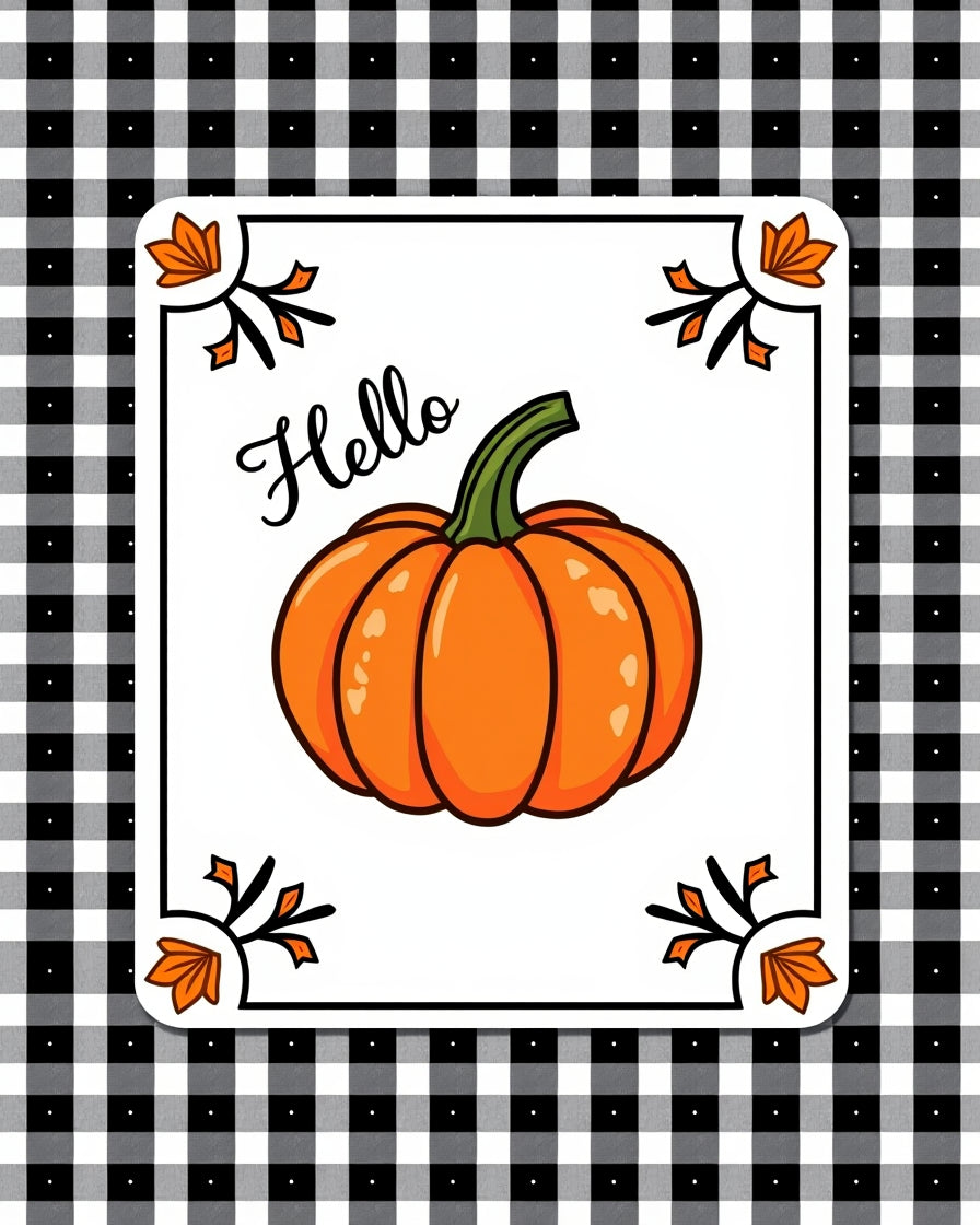 Hello Pumpkin Gingham Square Design Rug
