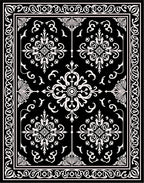 Black White Elegant Floral Pattern Rug