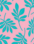 Teal Leaf Pattern With Pink Background Rug