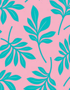 Teal Leaf Pattern With Pink Background Rug