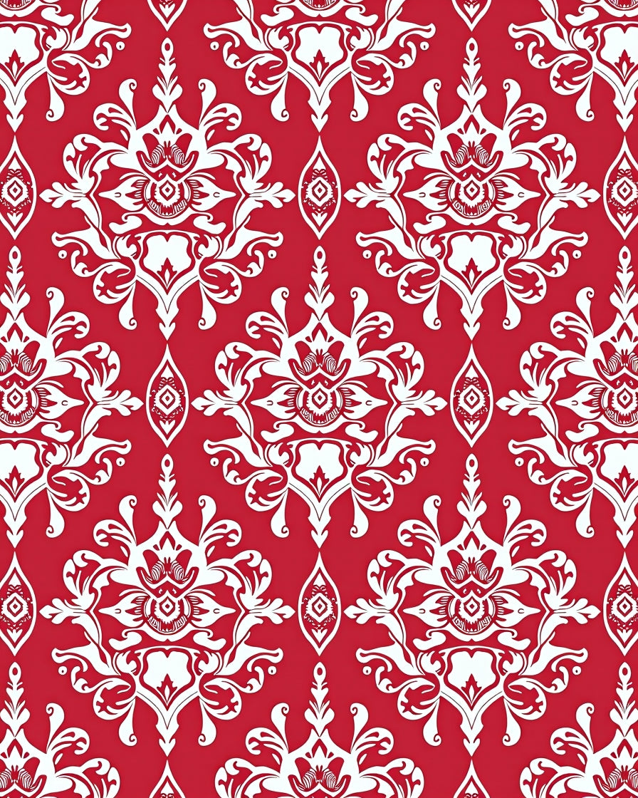 Classic Red and White Damask Pattern Rug