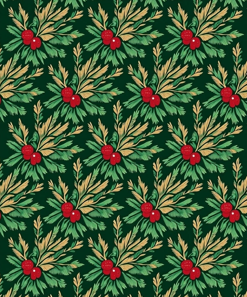 Evergreen Berry Motif Print Rug
