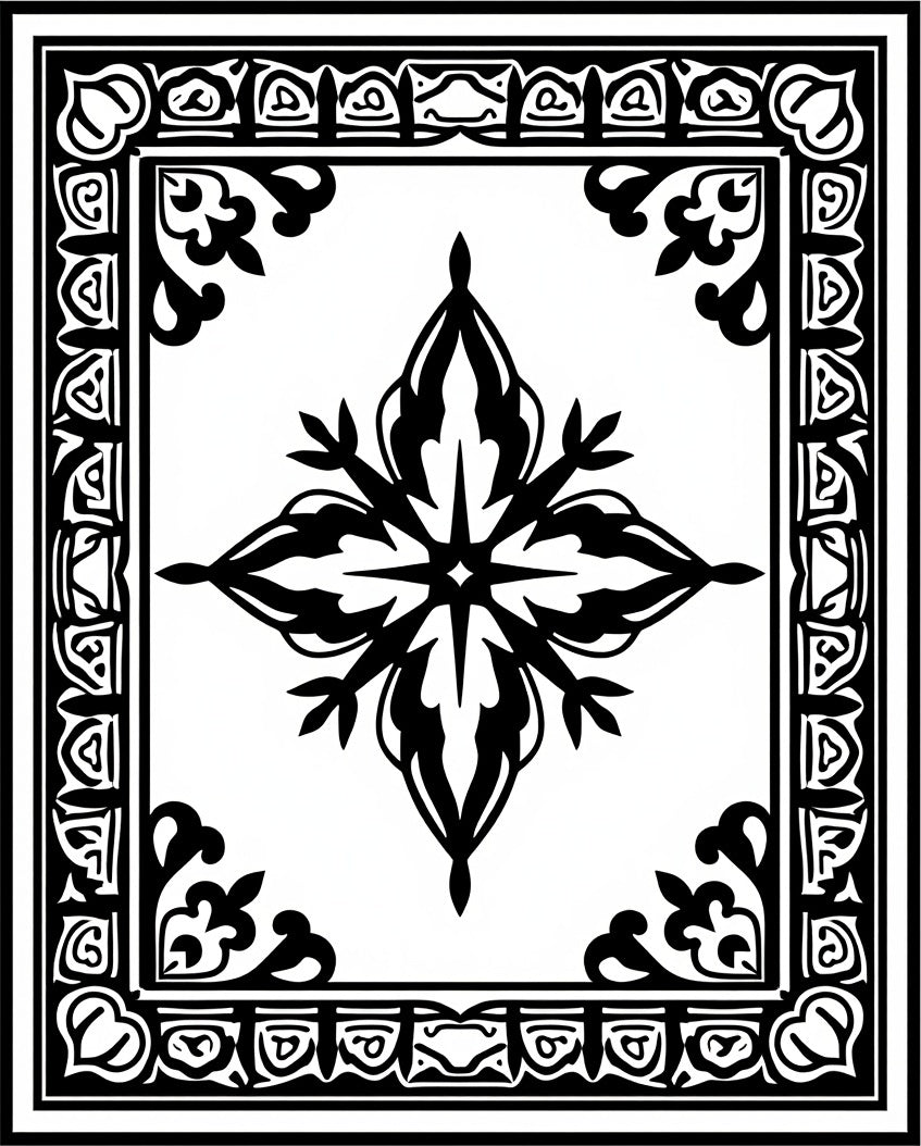 Ornate Black White Geometric Mandala Rug