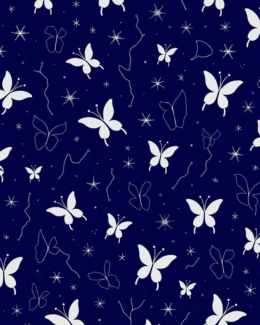 White Butterfly Star Clusters Pattern Rug