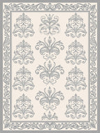 Elegant Grey Damask Floral Scrollwork Rug