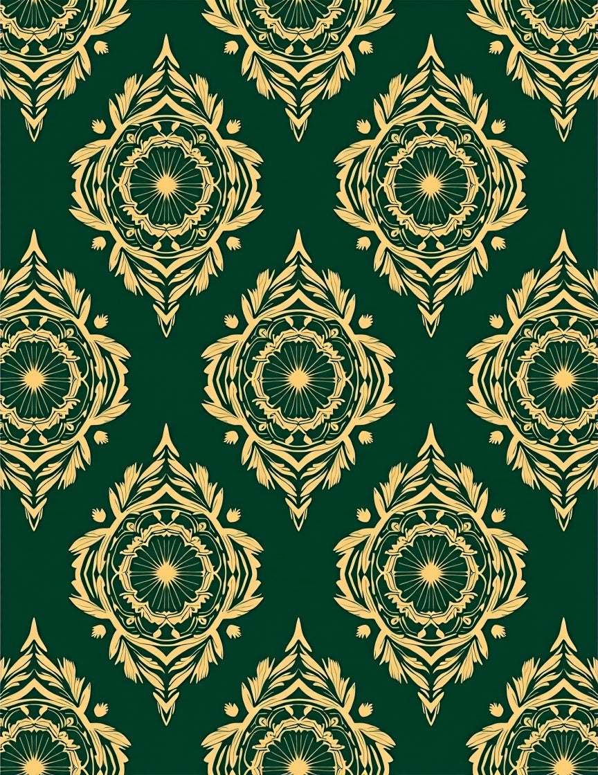 Ornate Green Gold Mandala Pattern Rug