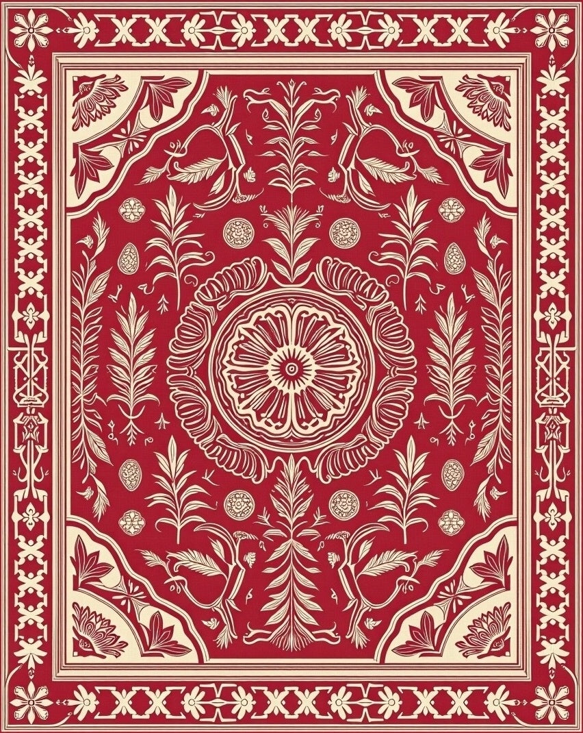Ornate Red Floral Medallion Rug