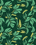 Emerald Green Tropical Leaf Swirl Rug