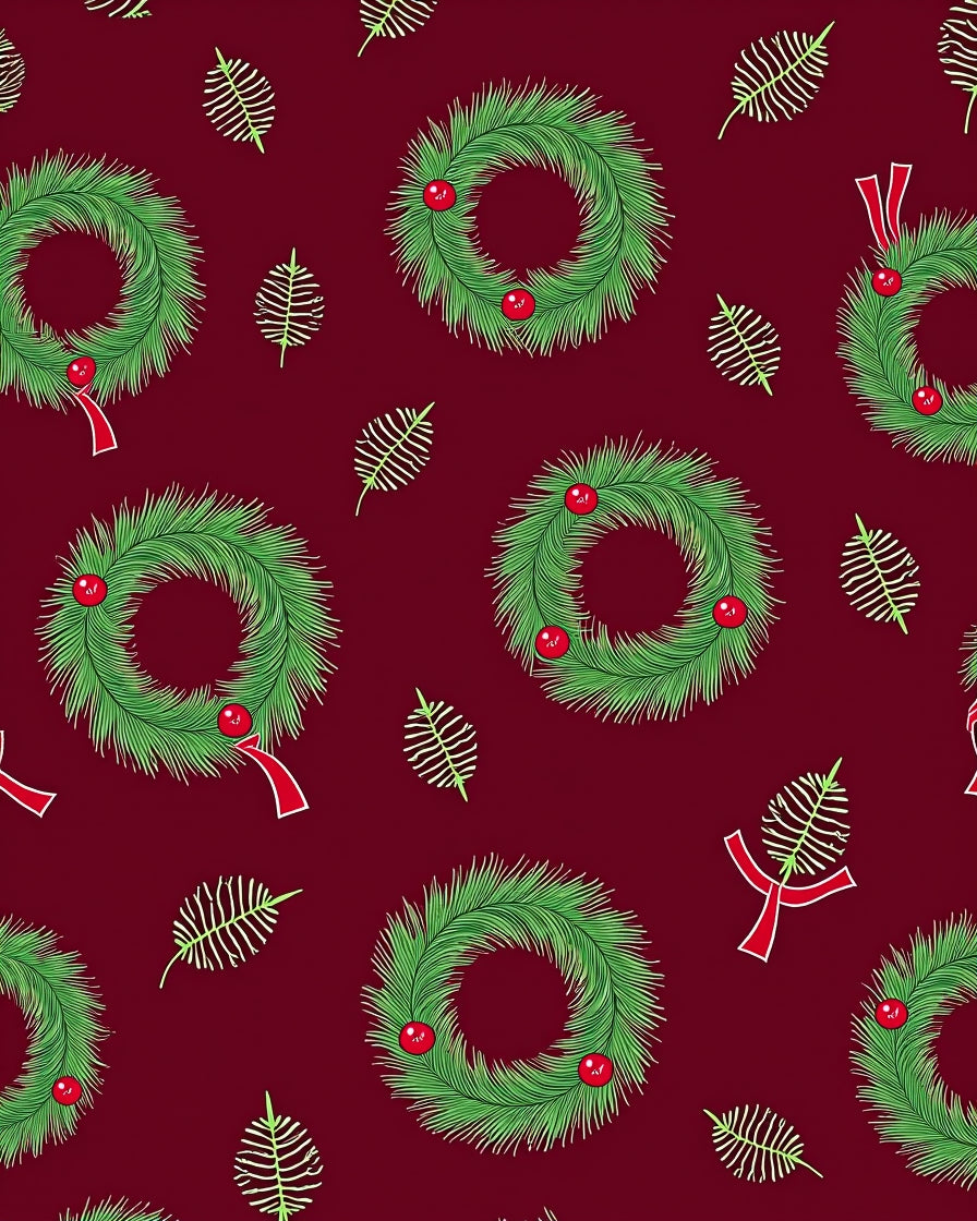Festive Pine Wreath and Berry Pattern Rug