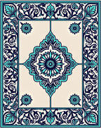 Vibrant Teal Floral Medallion Pattern Rug