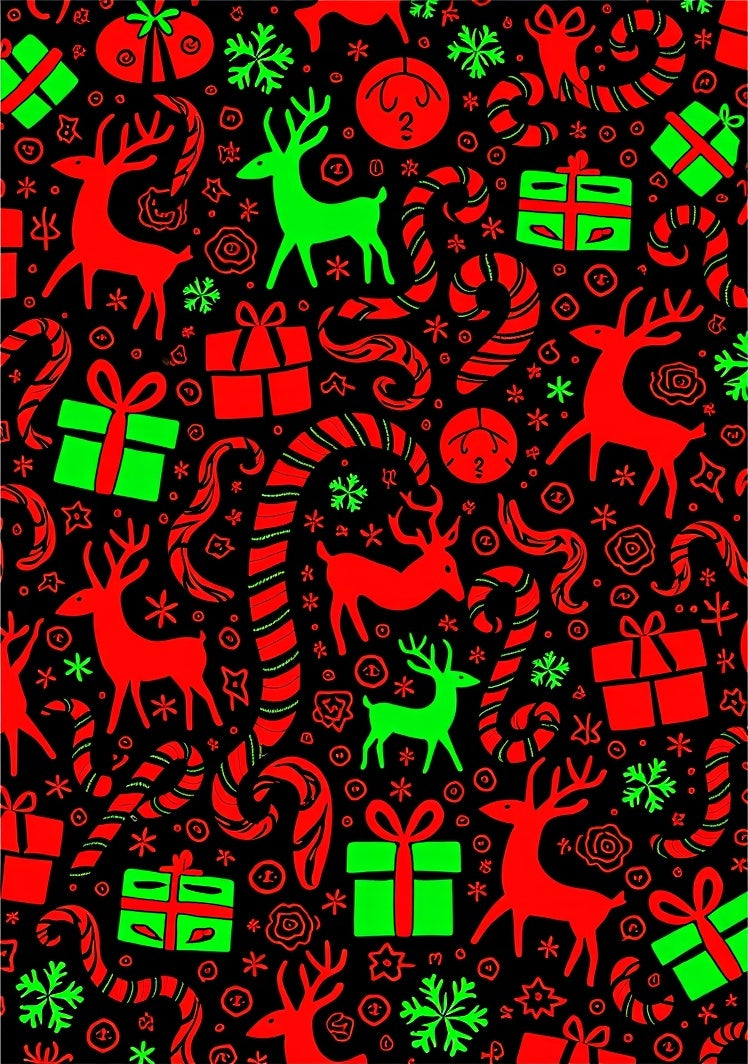 Festive Red Green Reindeer Candy Canes Rug
