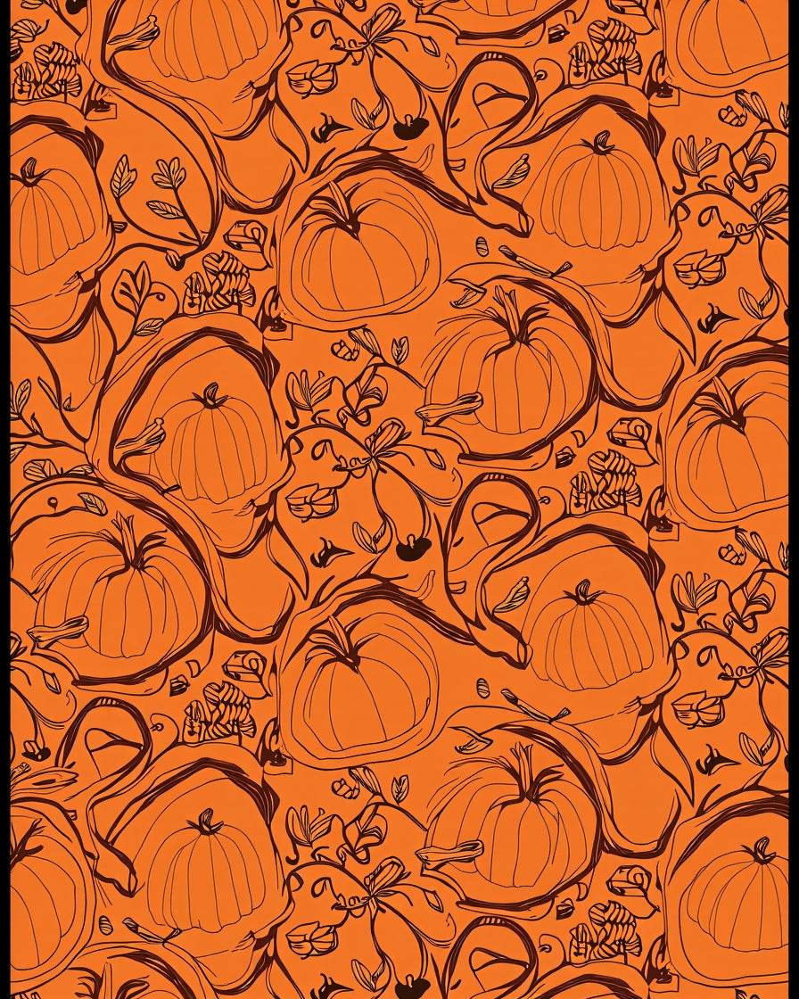 Autumn Pumpkin Vine Sketch Pattern Rug