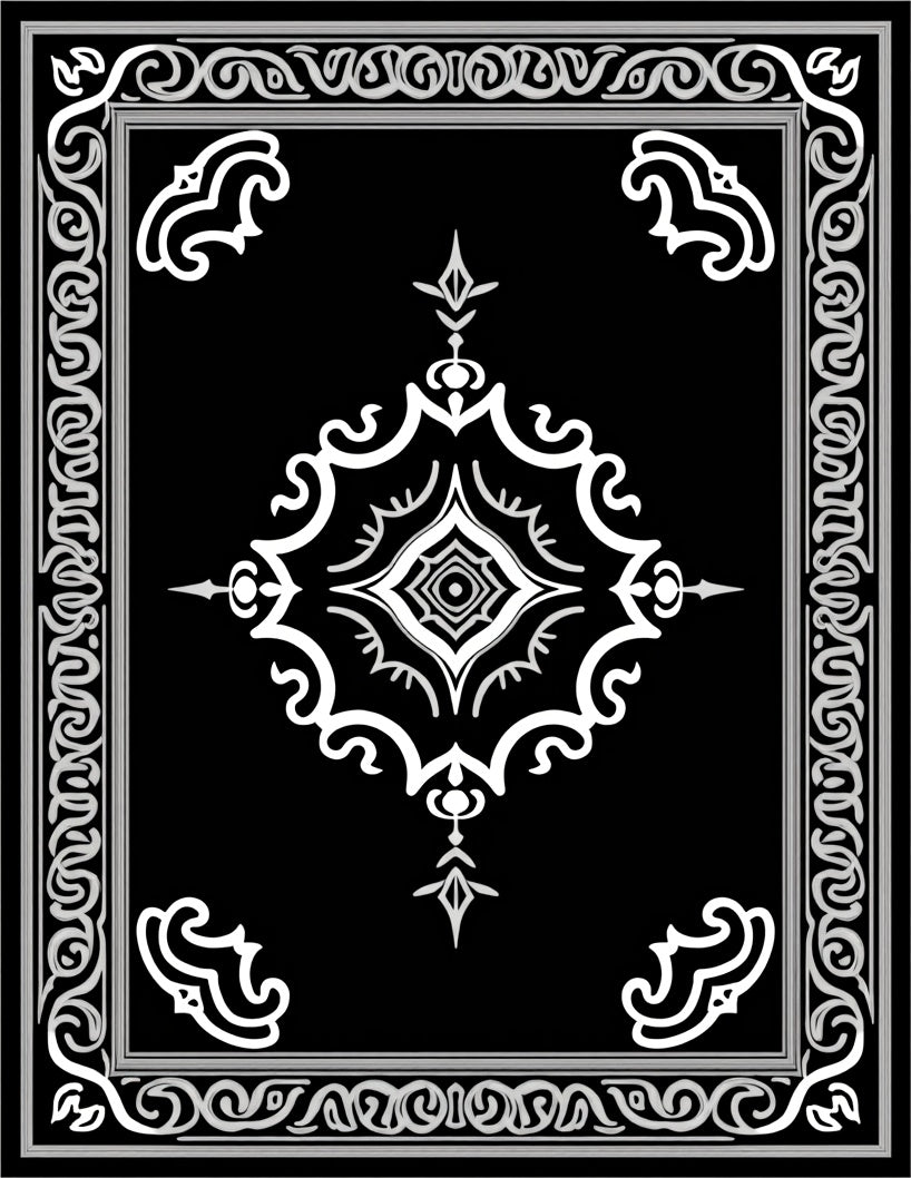 Intricate Black White Floral Medallion Rug