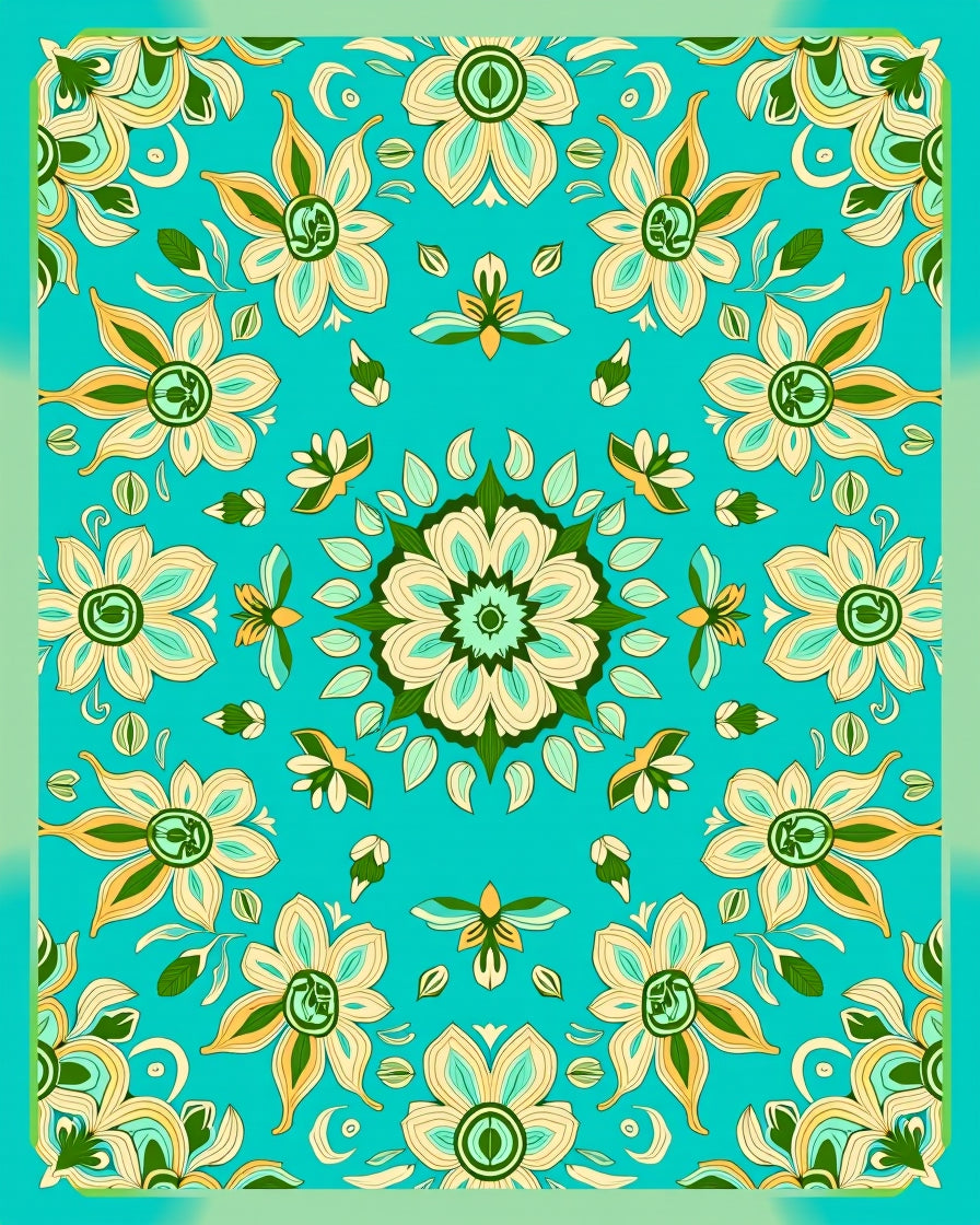 Floral Mandala Pattern With Teal Background Rug
