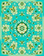 Floral Mandala Pattern With Teal Background Rug