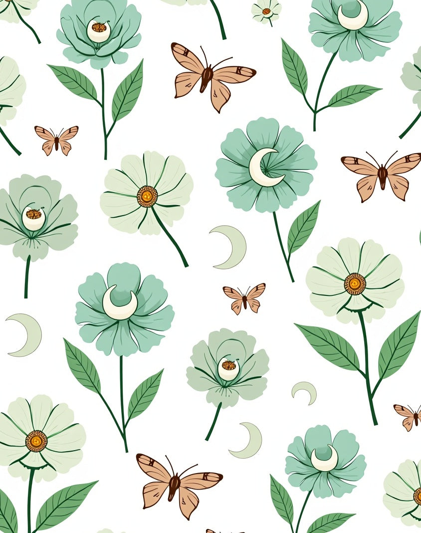 Whimsical Floral Moon Pattern Rug