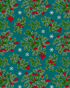 Festive Green Pine Branch Red Berry Pattern Rug